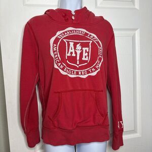 Medium American Eagle Red Hoodie Vintage NY Graphic Crest Sweatshirt Women’s AE